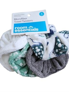 room essentials Microfiber Towel Twisters - White, Green, Gray (4 Pack) New